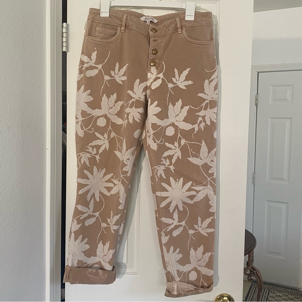 Dorothee Schumacher Blurry Blooming Denim Pants Almond/White Floral Sz 5 (8/10*)